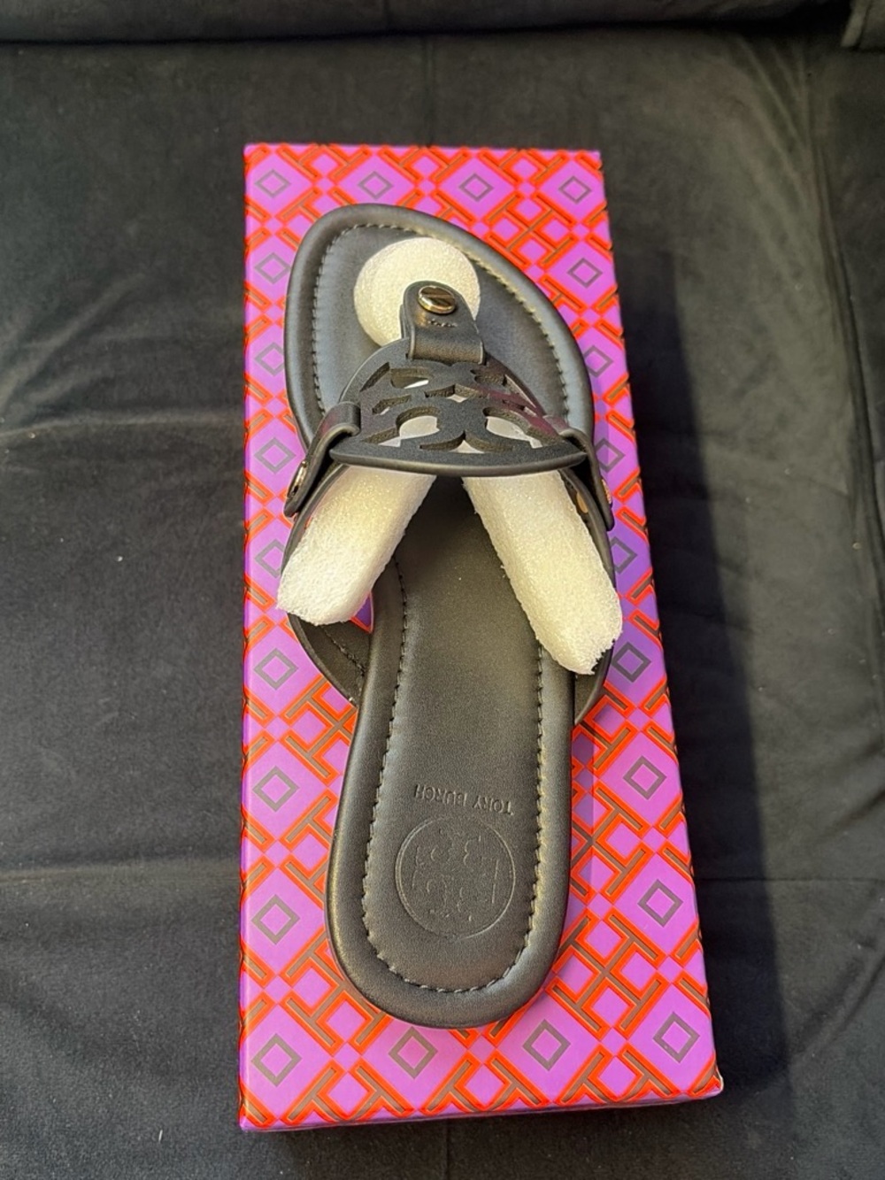 Tory Burch Black Cutout Logo Thong Sandal
